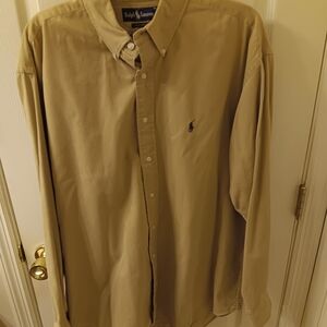Vintage Ralph Lauren Shirt 100% Cotton Preowned Men's Size Extra Large TanColor